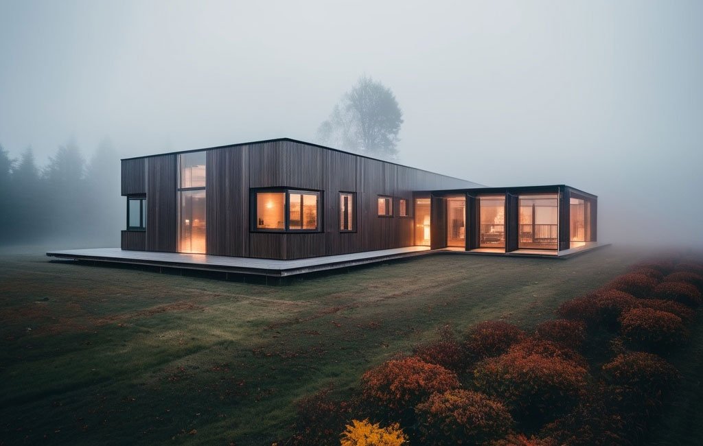 Broulee-1 Timber clad home on a foggy day